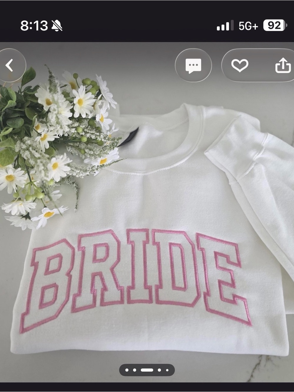White 'BRIDE' Sweatshirt with Pink Lettering
